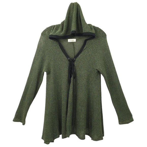 C'isa Sweaters - C'isa Hooded Pullover Sweater Womens Size M Green Side Slit Top Long Sleeve